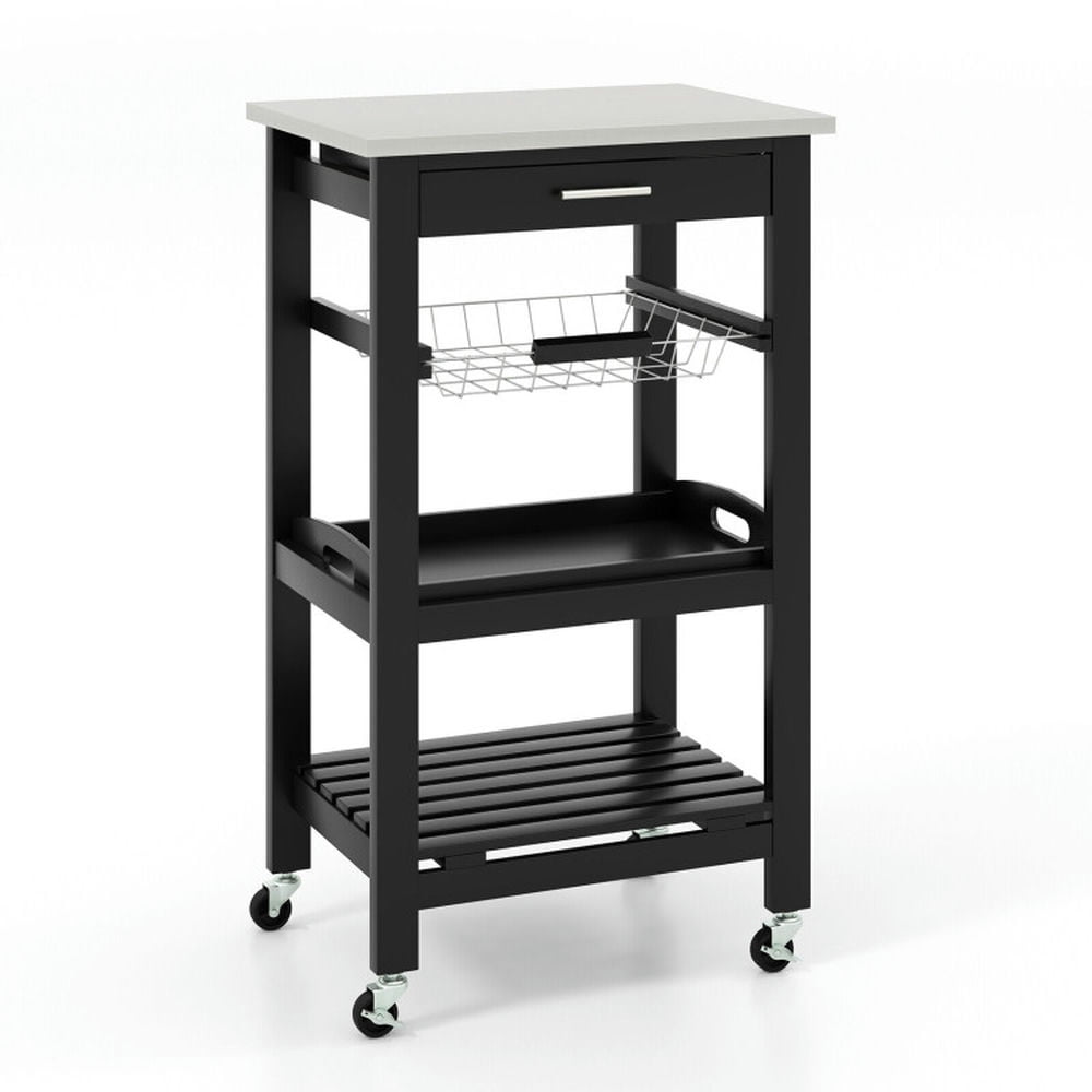 Finihen Rolling Cart, Kitchen Island Cart, Kitchen Island Cart with Stainless Steel Tabletop and Basket, for Kitchen, Dining Room, Black Finihen Rolling Cart, Kitchen Island Cart, Kitchen Island Cart with Stainless Steel Tabletop and Basket, for Kitchen, Dining Room, Black