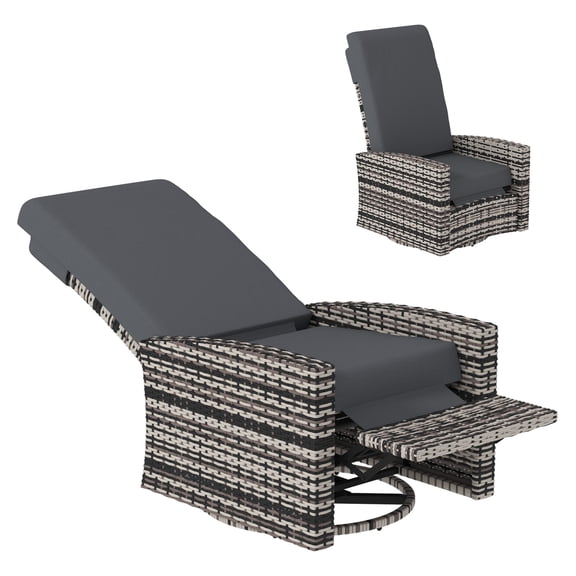 Outdoor Wicker Swivel Recliner Chair, 360° Rotating, Lifting Footrest, Water-resistant Cushions, Patio Furniture for Backyard, Poolside, Gray