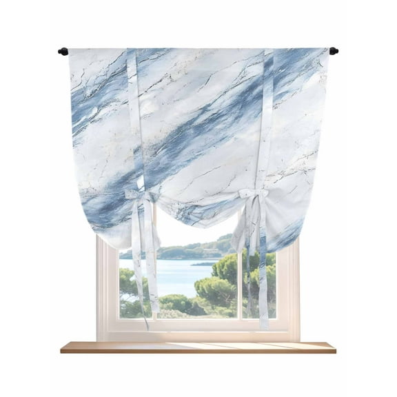 Blue Grey Marble Tie Up Curtains for Windows 45 Inch Length Balloon Curtains Kitchen Adjustable Balloon Window Shade Vintage Abstract Modern Art Crack Tie Up Valance Bathroom Curtain Window 42"x45"