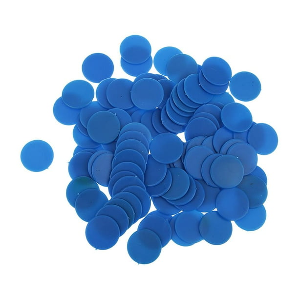 100 fichas de plástico de colores para bingo y juegos de mesa. Azul