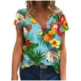 thumbnail image 2 of DDAPJ pyju Novelty Graphic Tees for Women Colorful Pineapple Print Short Sleeve V Neck T-shirt Summer Casual Loose Tee Tops Hawaiian Beach Blouses Multicolor S, 2 of 5