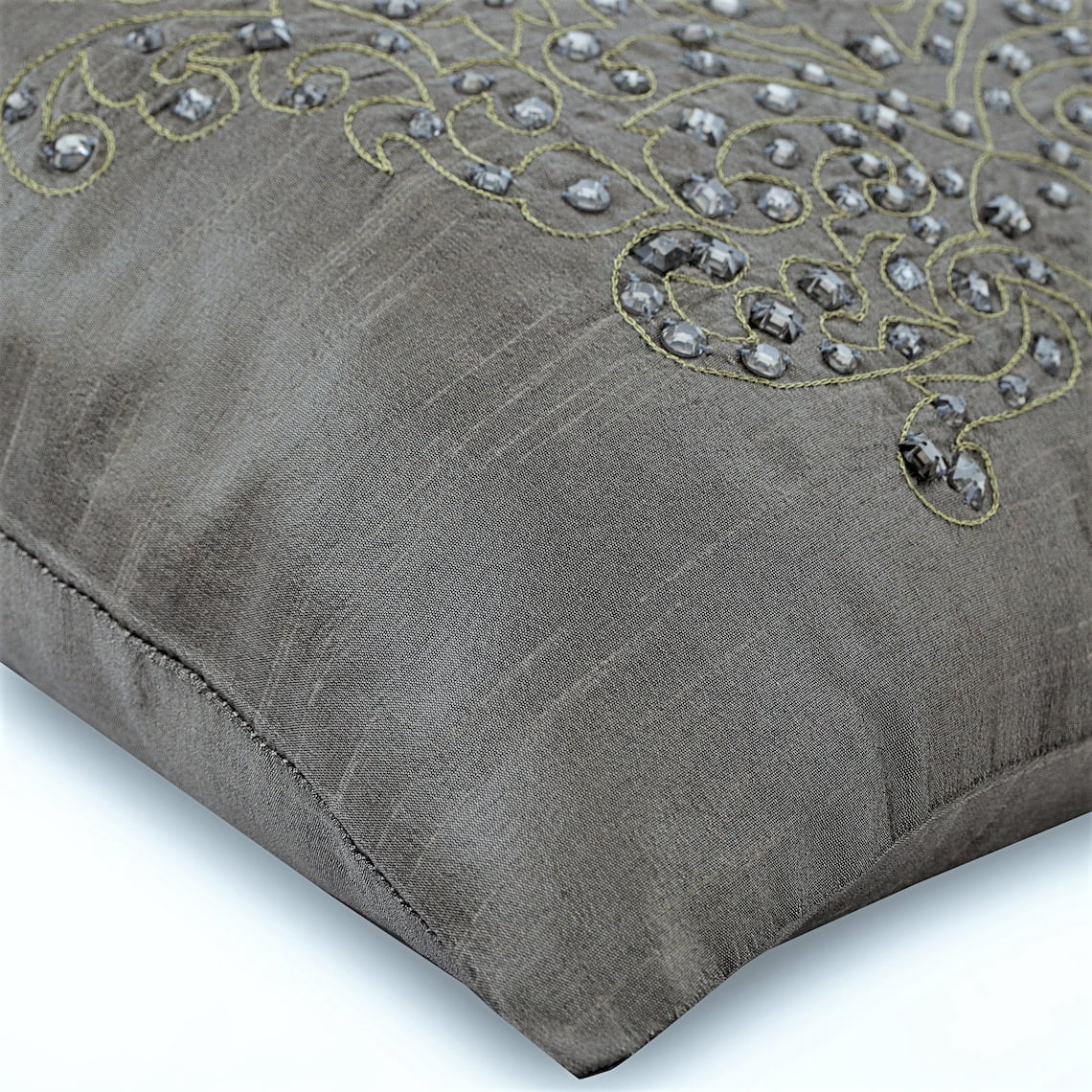 The HomeCentric Chair Cushion Cover, Silver Pillow Shams, Gold Crystals Damask Embroidered Pillow Shams, Pack of 2, 24x24 inch (60x60 cm) Pillow Sham, Square Silk Pillow Shams, - Silver Gold Damask