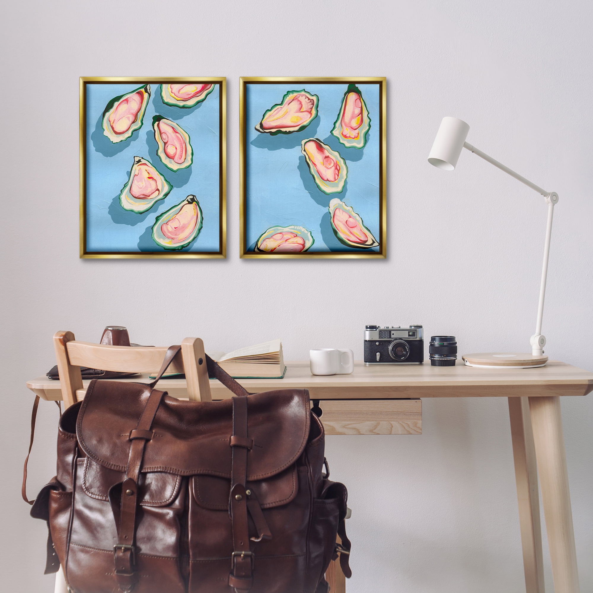 Stupell Industries Fresh Oyster Appetizer Nautical & Beach Painting Gold Floater Framed Canvas Art Print Wall Art, 17 x 21, Set of 2