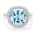 thumbnail image 2 of Gem Stone King 925 Sterling Silver Cushion Sky Blue Topaz and White Moissanite Women Engagement Ring (4.94 Cttw, Gemstone Birthstone, Available in Size 5, 6, 7, 8, 9), 2 of 3
