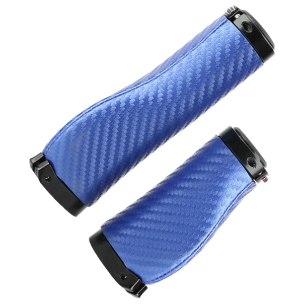 Puños de manillar de bicicleta Sharpla 2 Piezas estilo de fibra de carbono bloqueables antideslizantes PU Largo Corto Azul