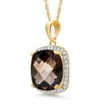 thumbnail image 5 of Gem Stone King 6.37 Ct Cushion Checkerboard Brown Smoky Quartz White Created Sapphire 10K Yellow Gold Pendant with Chain, 5 of 5