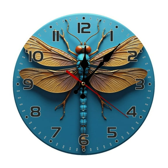 Dragonfly Insect Wall Clock 10 Inch Silent Non Ticking Round Clock Decoration for Living Room Kitchen Bedroom Bathroom Office Classroom