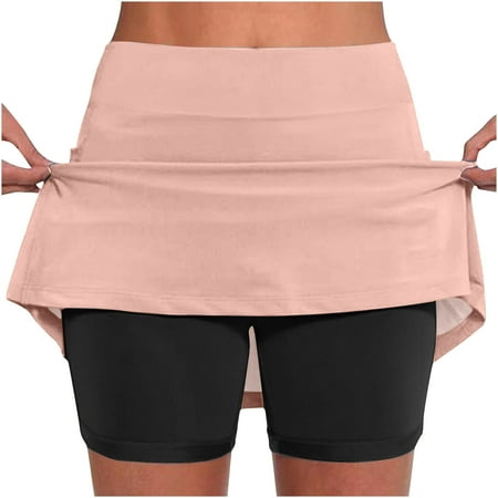 ZQGJB Elastic Yoga Culottes for Women Color Patchwork Printed Mini Skirt Athletic Inner Shorts with Pockets Lightweight High Waist Skinny Joggers 2024 Hot Pink#02 S