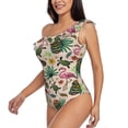 thumbnail image 3 of Picia Tropical Mask Flamingo Pattern Women's One Piece Swimsuits,One Shoulder Swimwear Asymmetric ,Ruffle Monokinis Bathing Suits,High Waisted Flattering Bathing Suits-Small, 3 of 8