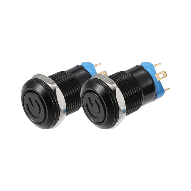 Unique Bargains 2pcs 12mm 0.47' Car Self Locking Push Button Switch On/Off Switch Interior 12V 4 Pin Round Blue Light