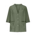 thumbnail image 4 of Penkiiy Women's V-Neck 3/4 Sleeve Loose Button Imitation Cotton And Linen Tunic Summer Shirt Blouse With Pockets L Army Green, 4 of 6