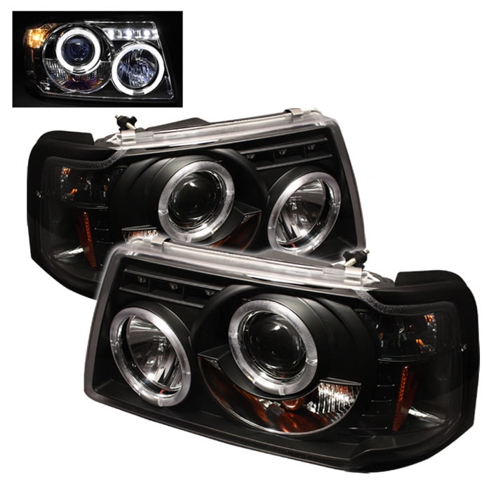 For 01-12 Ford Ranger Pickup 2 in 1 Black Smoke Dual Halo Ring Projector Headlights w/Corner Signal Lamps 