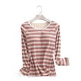 thumbnail image 2 of Kaemgyyd Women Sleepwear Cotton Long Sleeve Stripe Pajamas Tops Soft Comfortable Crew Neck Pjs Shirt Tee Loungewear, 2 of 4