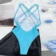 thumbnail image 6 of Sngxgn Swimsuit for Women Bathing Suit Cut Out Cross Back Tie Deep V Neck Ruched High Cut(Blue,S), 6 of 7