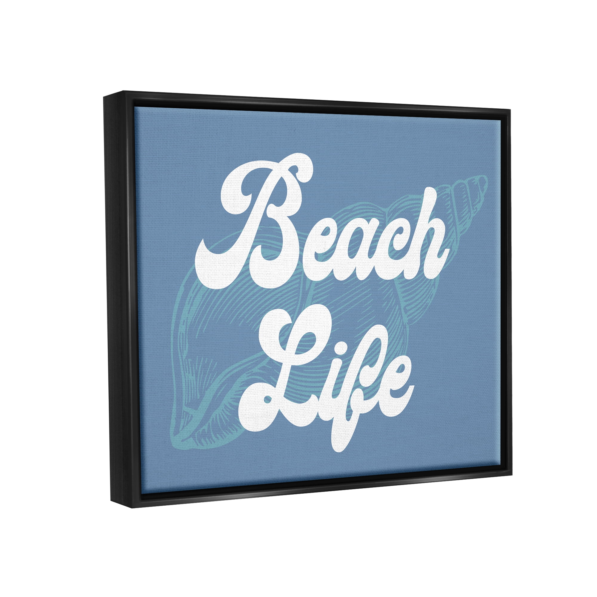 Stupell Industries Retro Beach Life Phrase Animals & Insects Painting Black Floater Framed Canvas Art Print Wall Art, 21 x 17