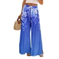 thumbnail image 2 of Plus Size Boho Print Palazzo Pants for Women High Waist Wide Leg Beach Lounge Trousers with Pockets Royal Blue L, 2 of 7