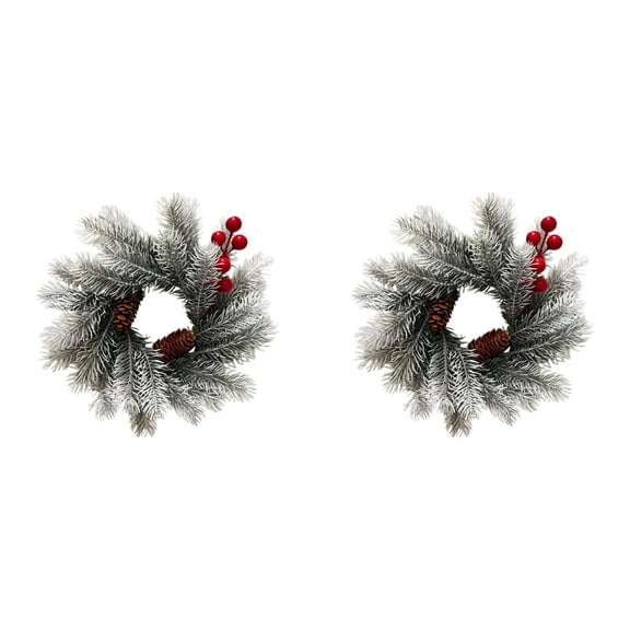 2-Pack 10.6-Inch Christmas Wreaths with Red Berries and Pine Cones, Mini Norfolk Pine Door Wreath Set for Front Door, Porch, Window, Mantel and Holiday Home Decor
