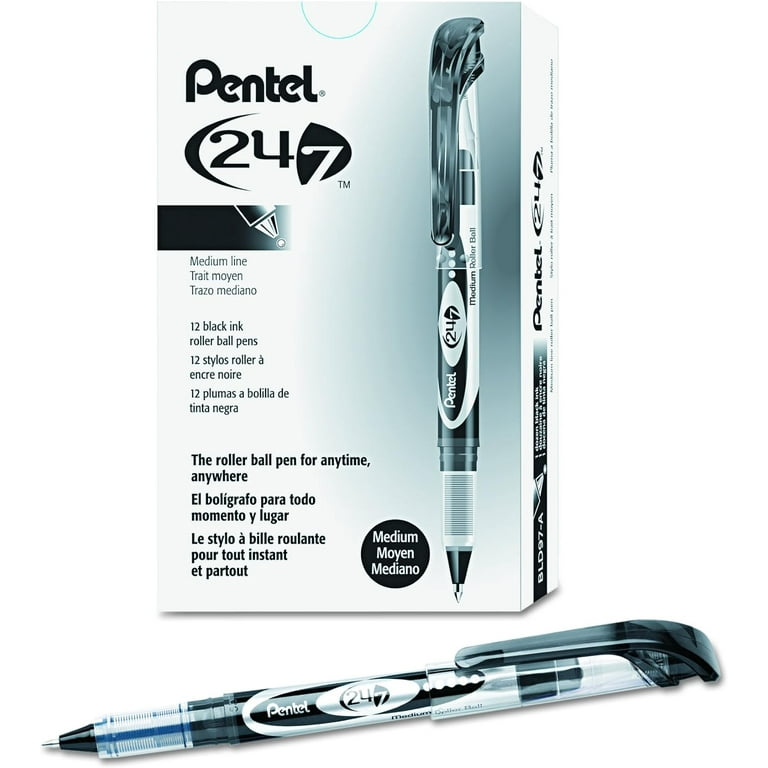 Pentel 24/7 Rollerball Pens - Medium Pen Point - 0.7 mm Pen Point Size - Black Water Based Ink - Black Barrel - Metal Tip - 1 Dozen Pentel 24/7 Rollerball Pens - Medium Pen Point - 0.7 mm Pen Point Size - Black Water Based Ink - Black Barrel - Metal Tip - 1 Dozen