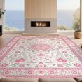 thumbnail image 2 of Design&I 8'x10' Washable Area Rug Pink Scrolling Vintage Botanical Border Decorative Shack Large for King Size Bedroom, Under Bed, Sleek Flatweave Pet Friendly, 2 of 7