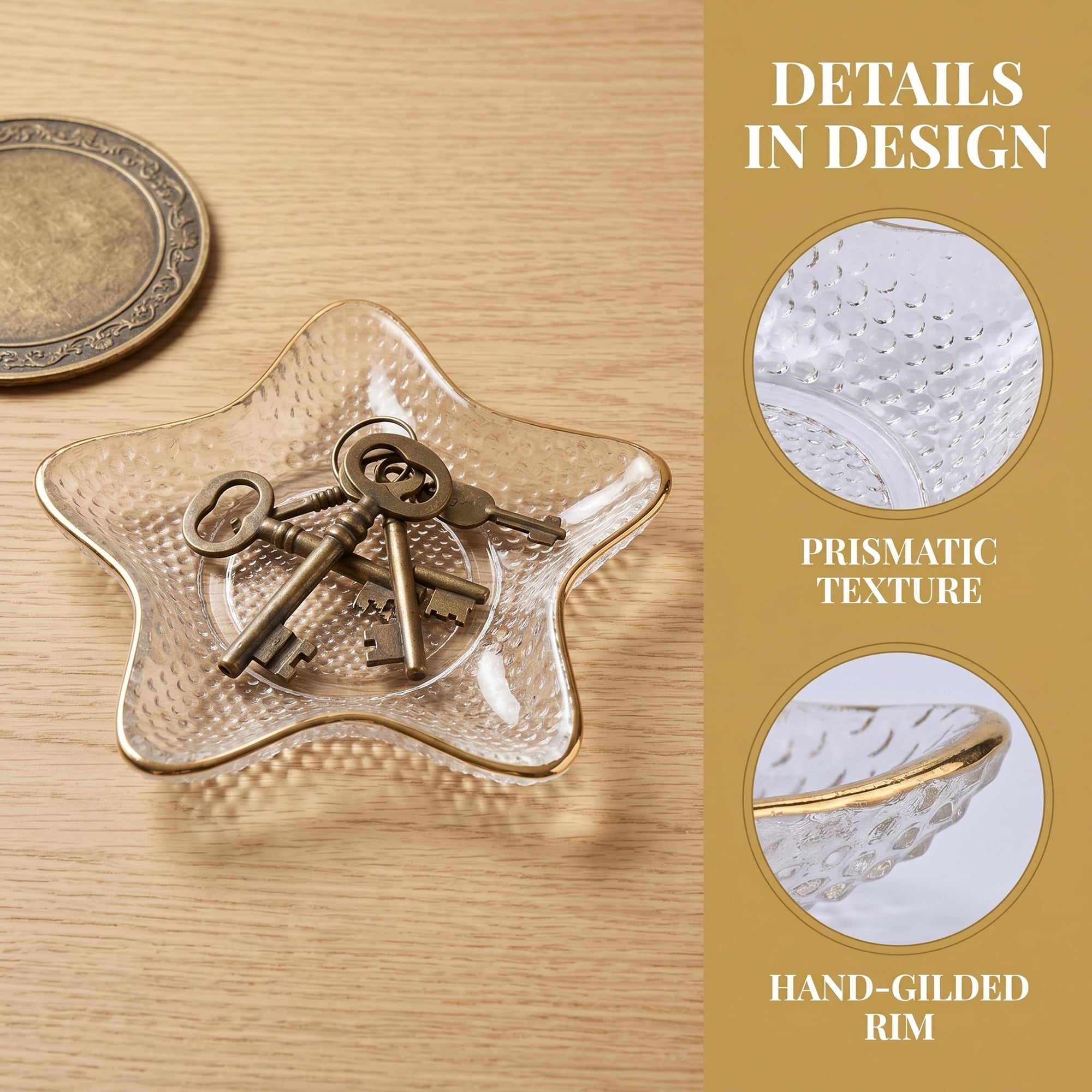 Unique Bargains Star-Shaped Trinket Dish for Small Items Clear Gold 5.1"L x 5.1"W x 0.6"H