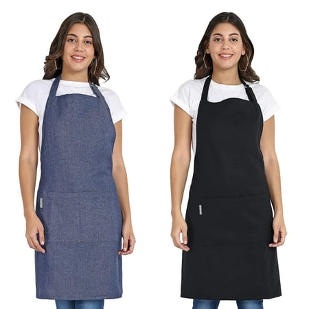 

Mellow Buff Chef Aprons Recycled Cotton Kitchen Apron with an Adjustable Neck with Long Ties for cooking baking (Denim Blue & Black) C43