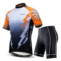 Sponeed Cycling Jersey Set for Men Breathable Bicycling Suits Road Riding Sportswear Cycle Padded Shorts Orange XXL