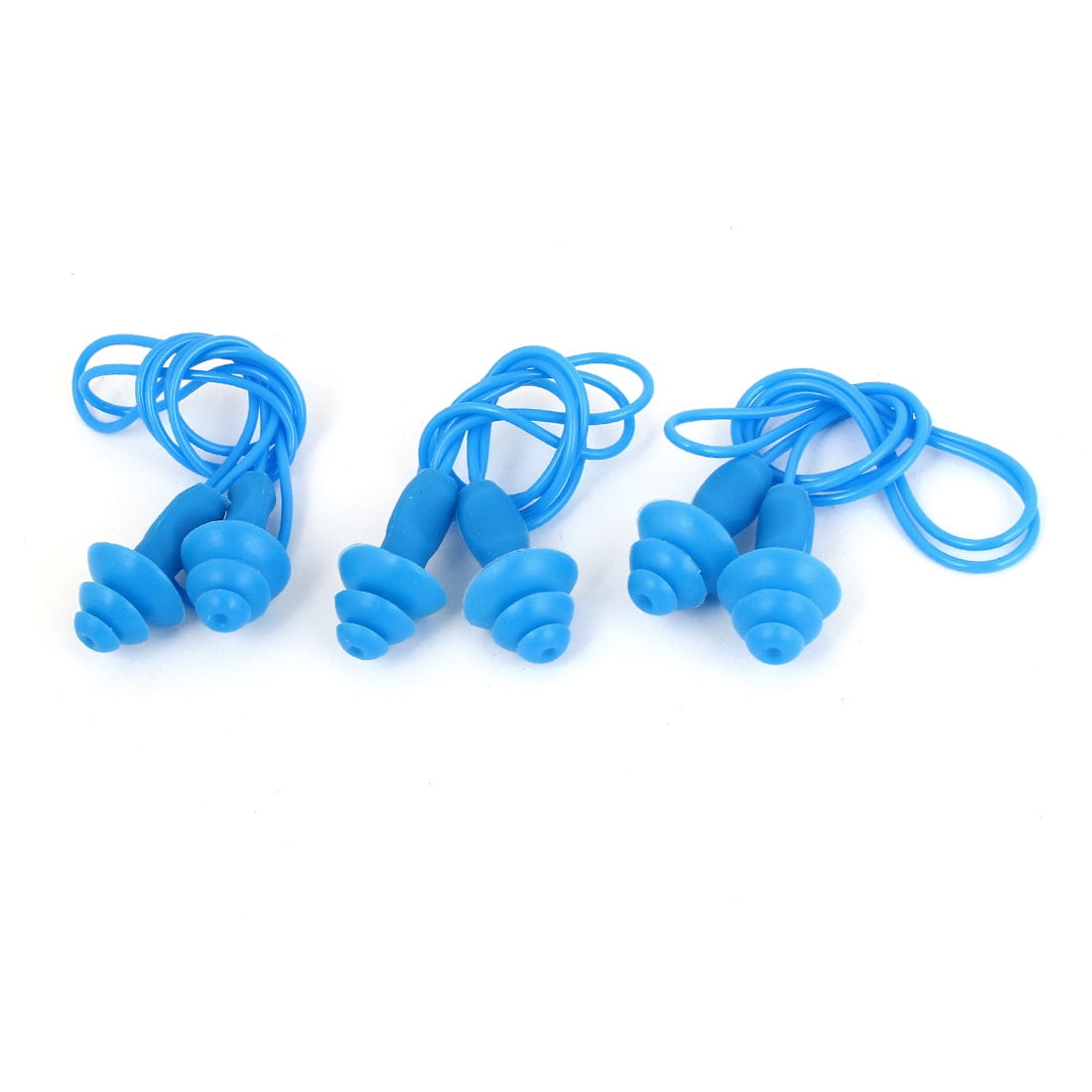 3 Pcs Silicone Round Shaped Wired Waterproof Swimming Earplugs Blue