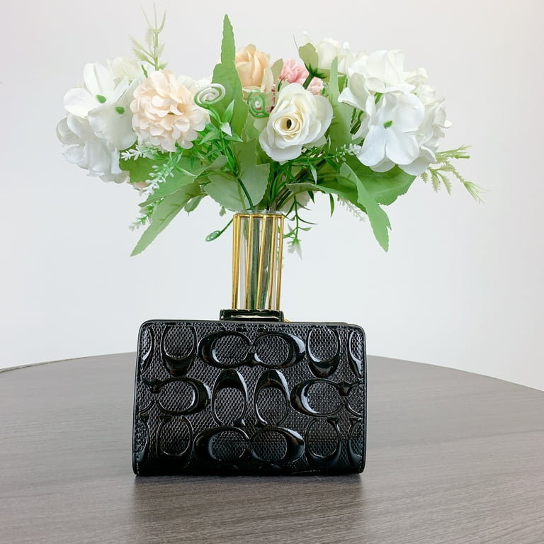 Coach CV414 Medium Corner Zip Wallet In Signature Leather IN BLACK