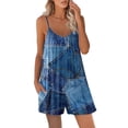 thumbnail image 2 of Summer Saving Wycnly Jumpsuits for Women Dressy Beach Spaghetti Strap Short Overalls Loose Wide Leg Pocket Jumpsuits Summer Round Neck Sleeveless Sunflower Print Mini Trendy Rompers Navy s, 2 of 4