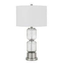 28 Inch Fluted Glass Base Table Lamp, Dimmer, Clear- Saltoro Sherpi
