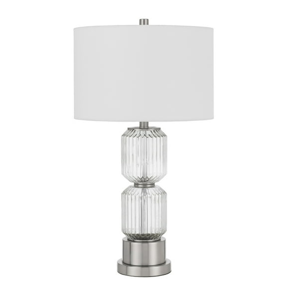 28 Inch Fluted Glass Base Table Lamp, Dimmer, Clear- Saltoro Sherpi