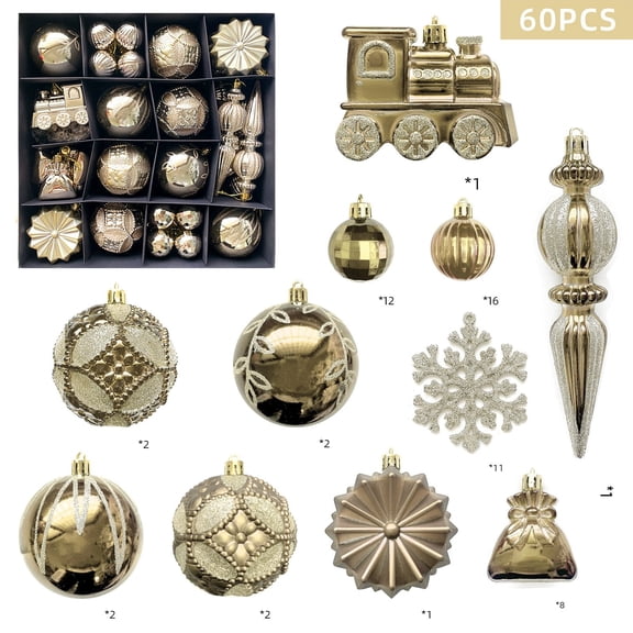 60 Pieces Christmas Ornaments Set Shatterproof Christmas Balls Bulk for Xmas Tree Decorations, Holiday Party Wedding Home Festive Decorations, Assorted Shapes Painted Designs Hanging Pendants