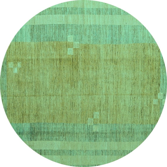 Ahgly Company Indoor Round Abstract Turquoise Blue Modern Area Rugs, 4' Round