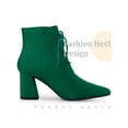 thumbnail image 3 of BLISSFUL STEP Pointed Toe Lace Up Block Heel Ankle Boots for Women Dark Green 7, 3 of 4
