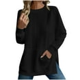 thumbnail image 2 of BSDJILFG Crewneck Sweatshirts for Women with Pockets,Cable Knit Sweatshirt Knitting Cotton Side Split Pullover Lounge Tops, 2 of 6