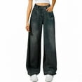 thumbnail image 2 of Womens High Waisted Jeans, Audhol Women's Straight Wide Leg Jeans High Waisted Stretchy Casual Wide Leg Loose Pants Women's Jeans Dark Blue XS, 2 of 5