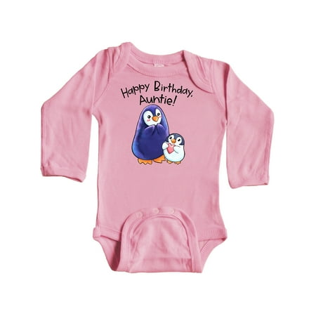 

Inktastic Happy Birthday Auntie!- Cute Penguins Gift Baby Boy or Baby Girl Long Sleeve Bodysuit