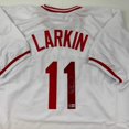 thumbnail image 2 of Autographed/Signed Barry Larkin Cincinnati White Baseball Jersey Beckett BAS COA, 2 of 4