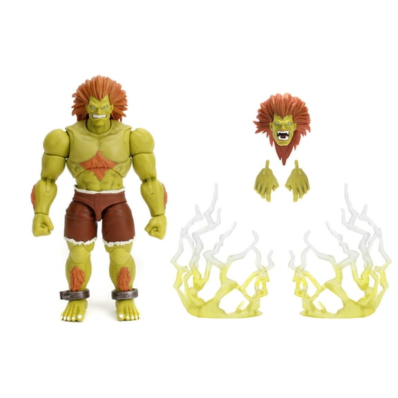 Street Fighter II Blanka Deluxe Action Figure by Jada Toys - 1:12 Scale, Highly Articulated, Interchangeable Hands & Head, Electric Thunder Accessory - 7" Tall, Video Game Collectible