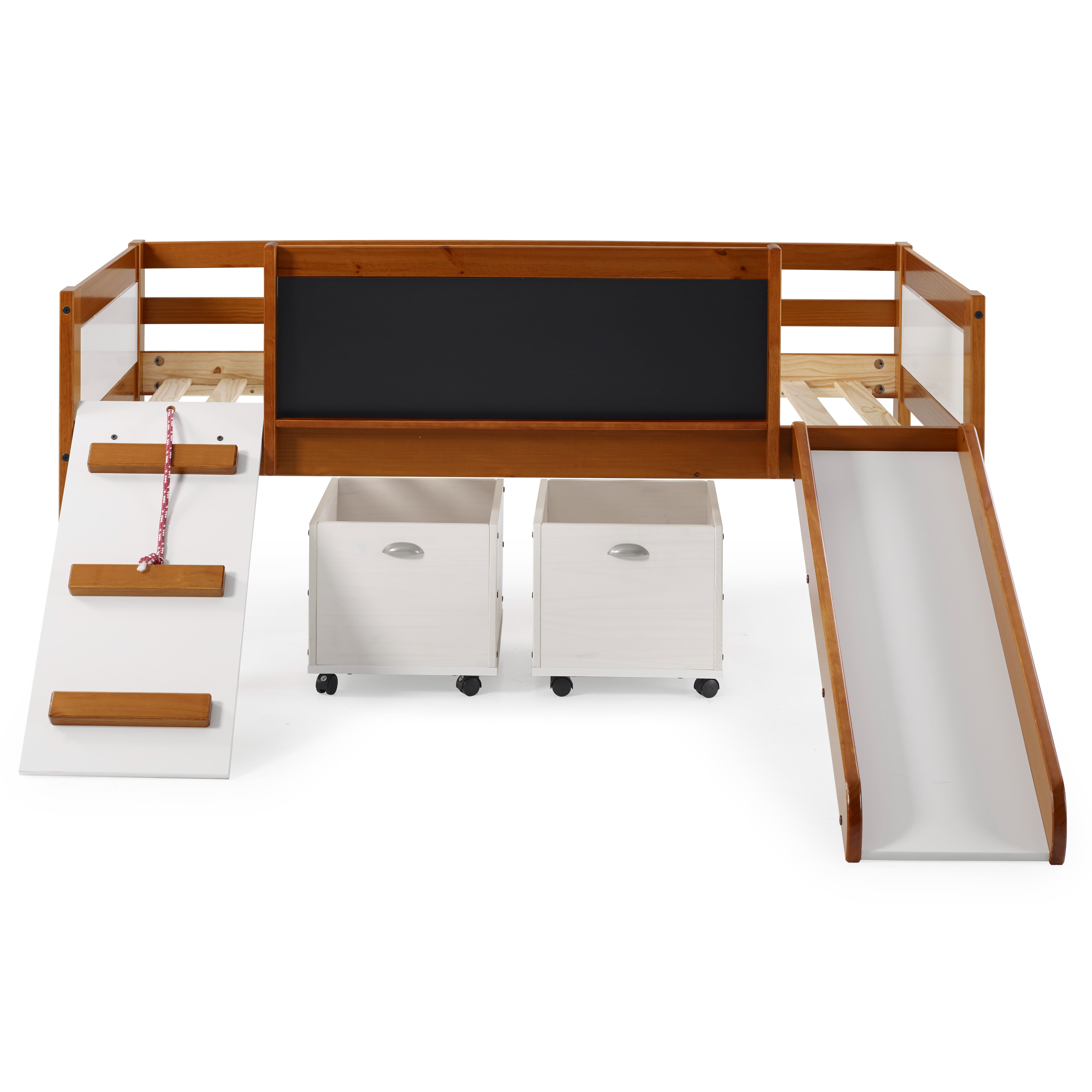 Donco Kids Wood Frame Toy Boxes Twin Low Loft Bed Wood Frame with Storage Espresso