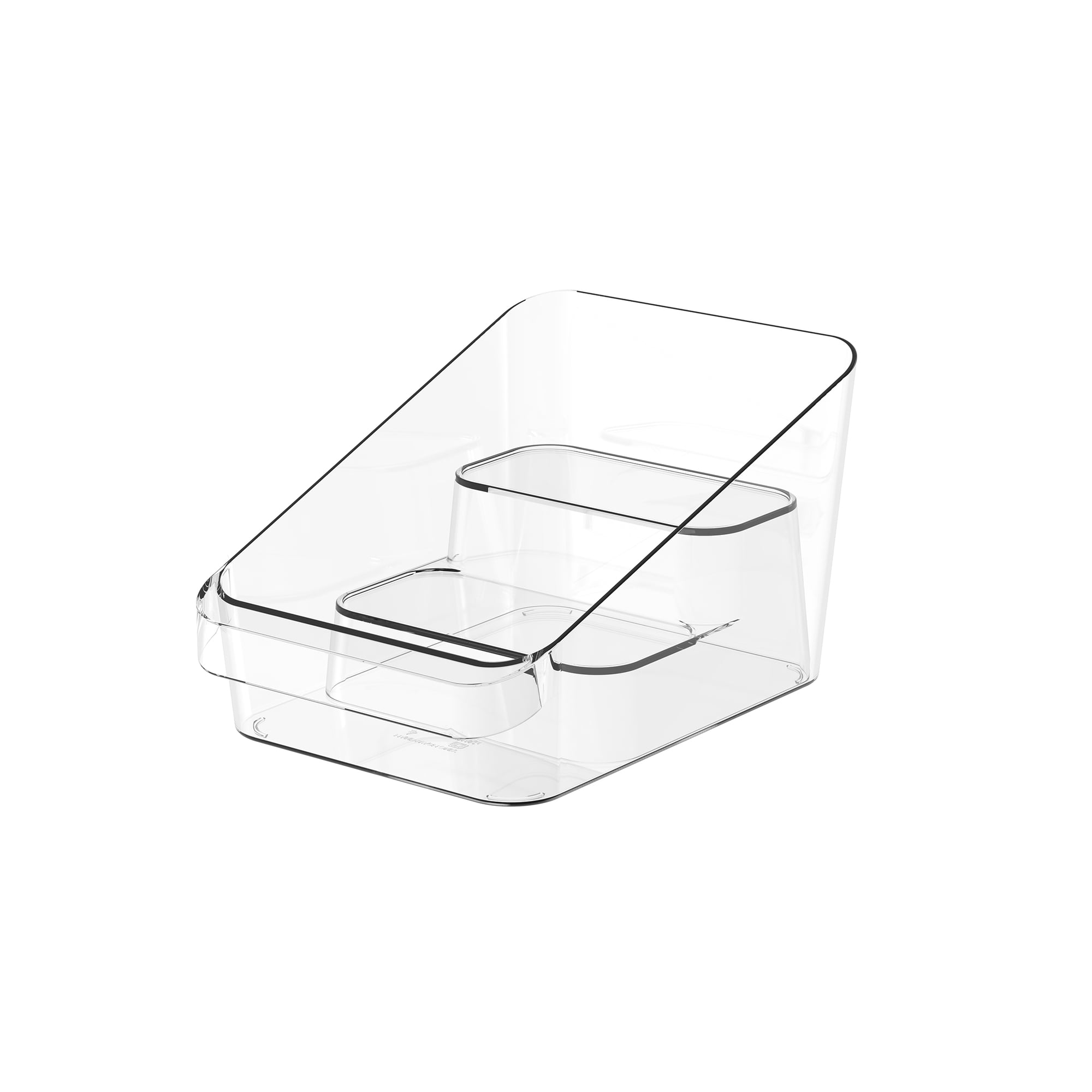 Mainstays Clear Plastic Tiered Pantry Bin Organizer for Kitchen Accessibility