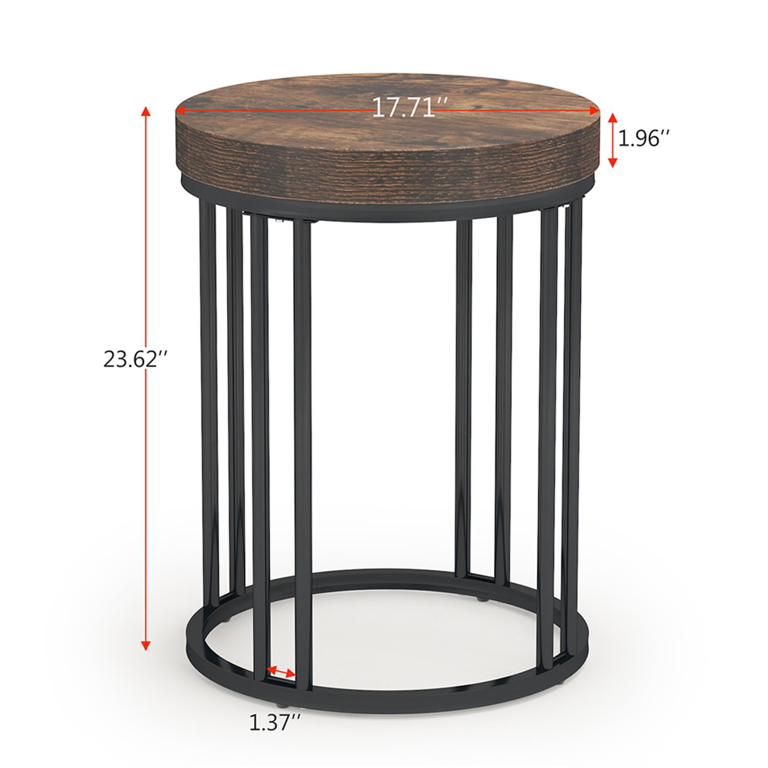 Demi Bonn 23" Round End Table, Small Accent Side Table with Metal Frame for Living Room, Bedroom, Brown