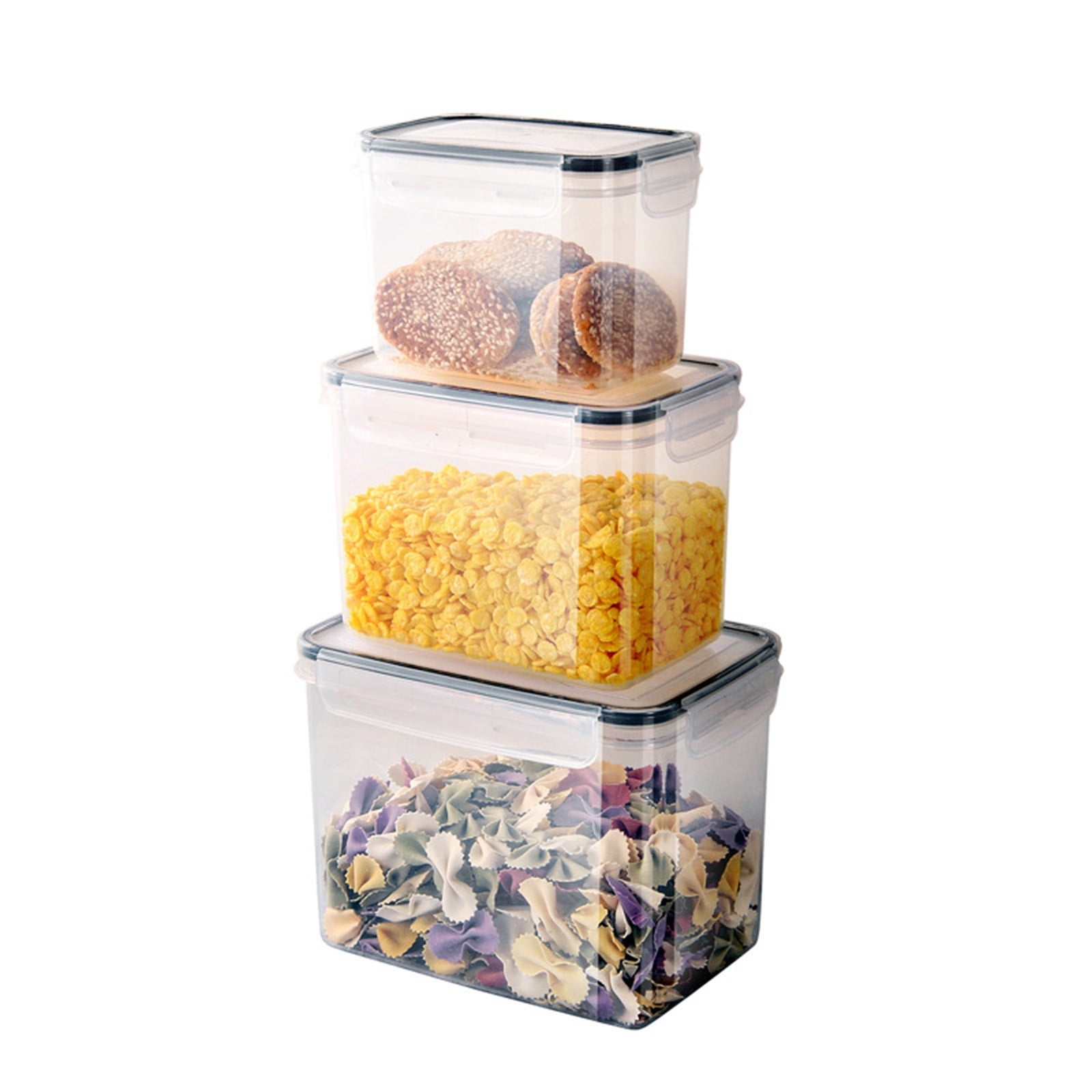 Vacemry under $5 Kitchen Storage Container, 6-Piece Plastic Pantry Organizer Set, Airtight Food Storage Bins for Grains Flour Snacks, Clear Stackable Canisters with Easy Lock Lids
