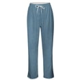 thumbnail image 3 of DHFJKG Linen Pants Women Bohemian Casual Summer Lightweight Loose Fit Straight Leg Drawstring Elastic Waist Beach Pants Trendy Trousers, 3 of 4