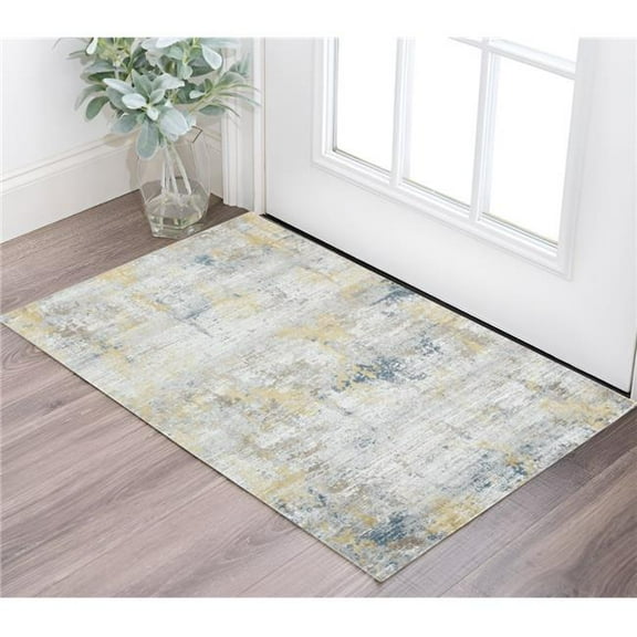 HomeRoots 570881 2 x 3 ft. Gold Ivory & Blue Abstract Rectangle Area Rug