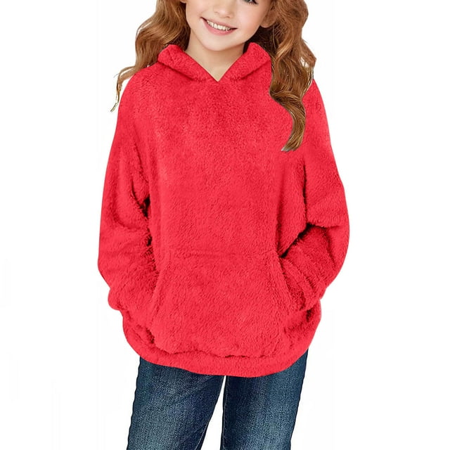 RXMEKW Girls Fleece Jacket,Middle Big Girls Hooded Sweatshirt Long Sleeve Pullover Kids Fleece Jacket