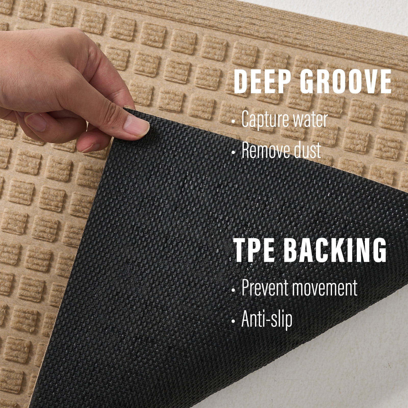 Front Doormat Non Slip Outdoor Mat 17"x29", Dirt Trapper TPE Welcome Mats Outdoor Indoor Rug, Durable Easy Clean Low Profile Doormat for Garage ,Entryway .Patio .High Traffic Areas, Beige