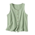 thumbnail image 4 of Stripe Tank Top for Women Crew Neck Sleeveless Loose Fit Button up Casual Tee Shirts Summer Fashion Tunic Tops Blouse Army Green, 4 of 7