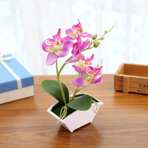 Mictong artificial orchid fake potted plants, 8.67 inch small fake plants, realistic orchid decoration, high-quality indoor fake potted plants, suitable for home decoration, 1 piece, Purple