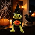 thumbnail image 4 of Halloween Wizard Frog Plush Doll, Cute Green Frog Stuffed Animal with Witch Hat Cape & Mini Pumpkin, Spooky Halloween Decor Plush Toy, 4 of 5